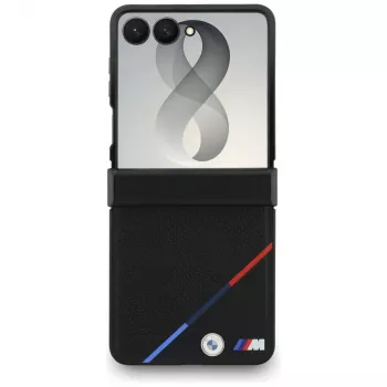 BMW M odinės perforuotos trijų spalvų juostos MagSafe dėklas, skirtas Samsung Galaxy Z Flip8 - juodas