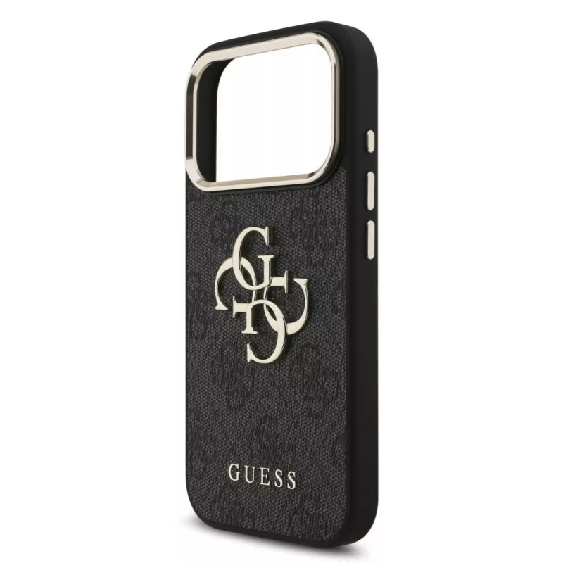 GUESS 4G Big Logo Classic kietas dėklas, skirtas iPhone 17 Pro / 18 Pro – juodas ir auksinis