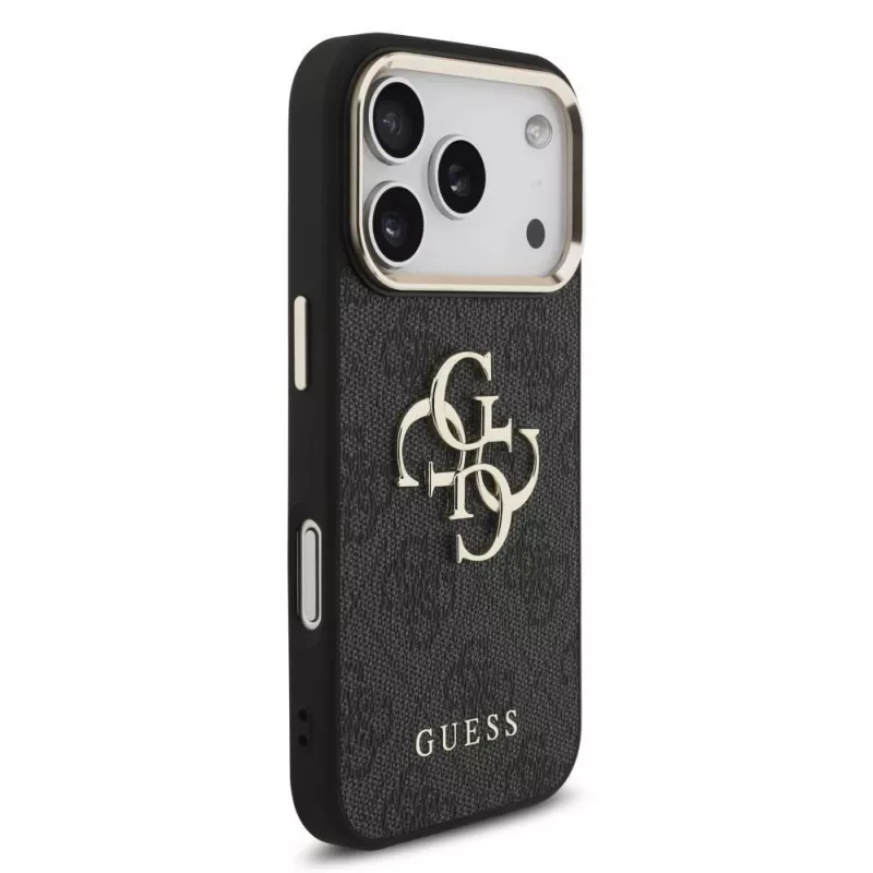 GUESS 4G Big Logo Classic kietas dėklas, skirtas iPhone 17 Pro / 18 Pro – juodas ir auksinis