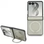 Guess Magnetic Ring Stand Grained Classic Logo MagSafe dėklas, skirtas Samsung Galaxy Z Flip 8, smėlio spalvos