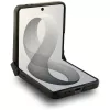 Guess Magnetic Ring Stand Grained Classic Logo MagSafe dėklas, skirtas Samsung Galaxy Z Flip 8, smėlio spalvos