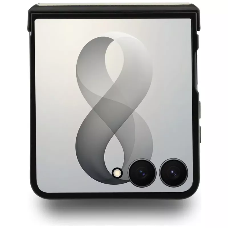 Guess Magnetic Ring Stand Grained Classic Logo MagSafe dėklas, skirtas Samsung Galaxy Z Flip 8, smėlio spalvos