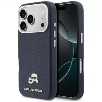 Karl Lagerfeld Karl & Choupette Head Pins Saffiano MagSafe dėklas, skirtas iPhone 17 Pro Max - mėlynas