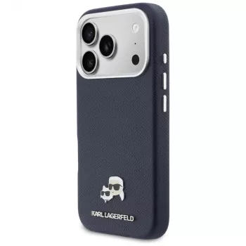 Karl Lagerfeld Karl & Choupette Head Pins Saffiano MagSafe dėklas, skirtas iPhone 17 Pro Max - mėlynas