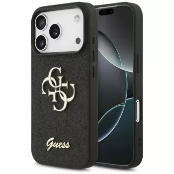 GUESS Fixed Glitter Big 4G dėklas, skirtas iPhone 18 Pro / 17 Pro - juodas