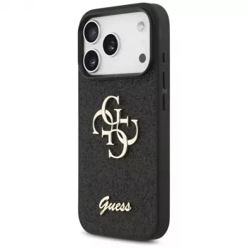 GUESS Fixed Glitter Big 4G dėklas, skirtas iPhone 18 Pro / 17 Pro - juodas