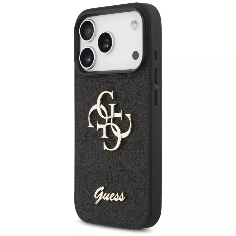GUESS Fixed Glitter Big 4G dėklas, skirtas iPhone 18 Pro / 17 Pro - juodas