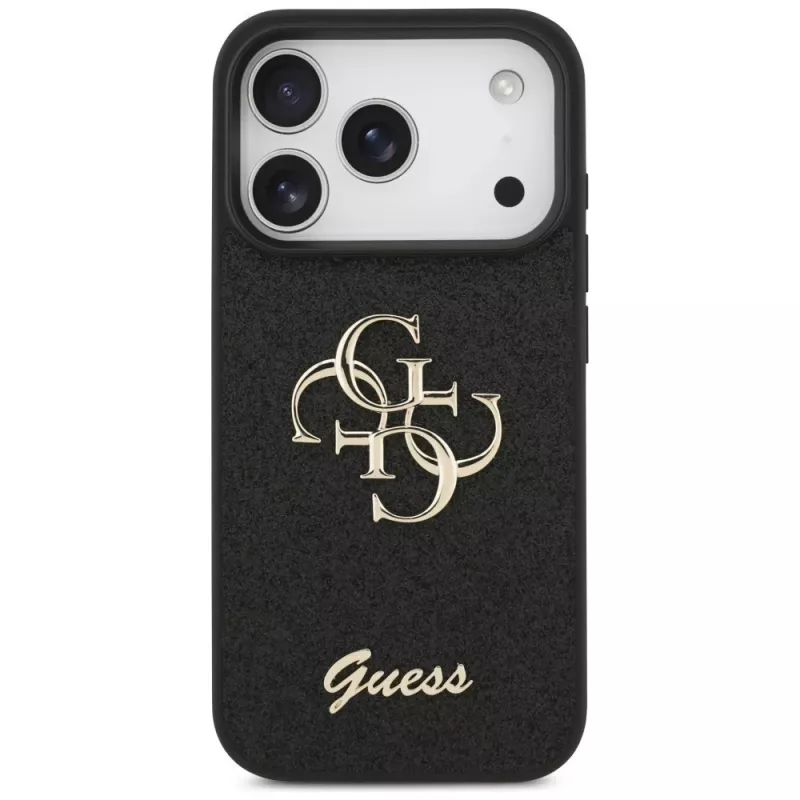 GUESS Fixed Glitter Big 4G dėklas, skirtas iPhone 18 Pro / 17 Pro - juodas