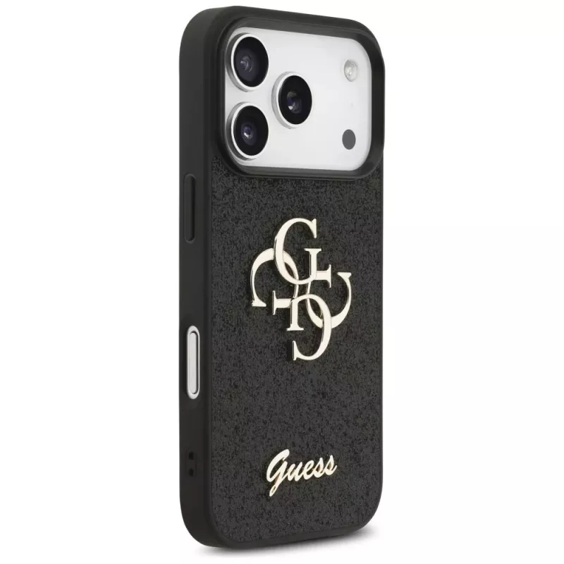 GUESS Fixed Glitter Big 4G dėklas, skirtas iPhone 18 Pro / 17 Pro - juodas