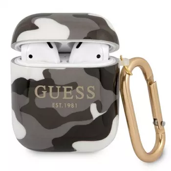 Guess GUA2UCAMG AirPods 1/2 dėklas juodo kamufliažo kolekcija