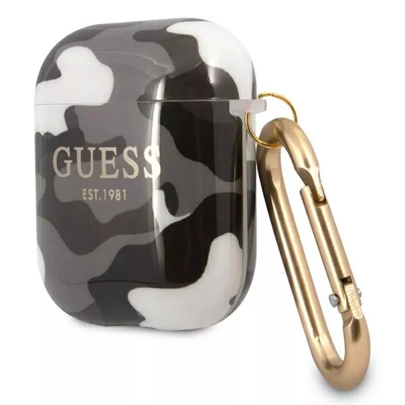 Guess GUA2UCAMG AirPods 1/2 dėklas juodo kamufliažo kolekcija