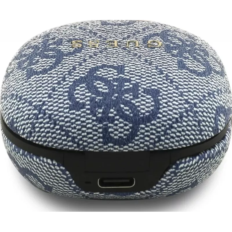 GUESS 4G Classic Metal Logo True Wireless Bluetooth ausinės su ENC ir įkrovimo dėklu, mėlynos