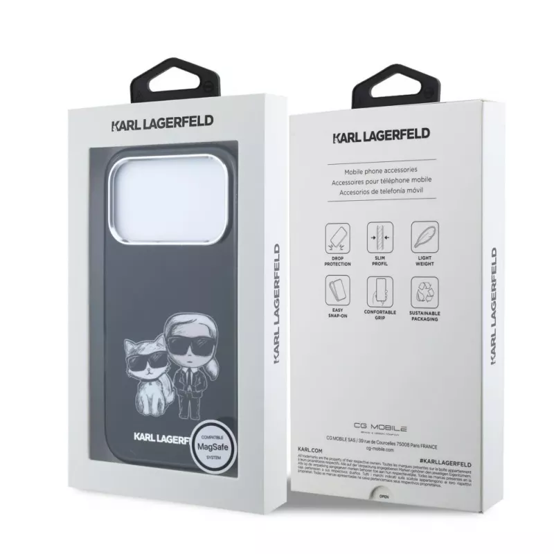 Karl Lagerfeld IML Karl & Choupette Bodies Sketch Print apsauginis dėklas su MagSafe, skirtas iPhone 18 Pro / 17 Pro - juodas