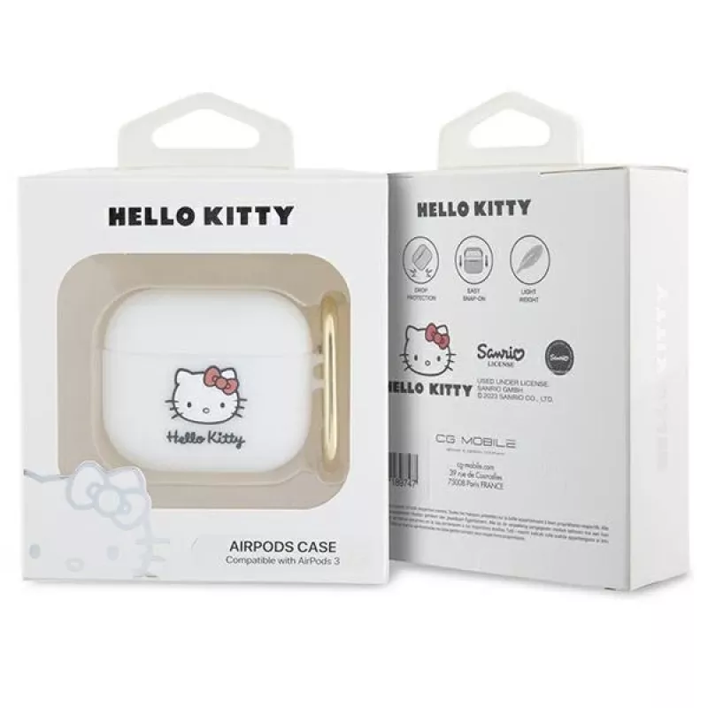 Hello Kitty HKA33DKHSH AirPods 3 dangtelis baltas silikoninis 3D Kitty galva