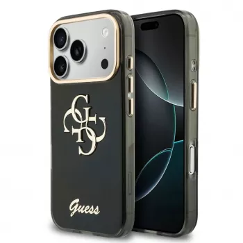 GUESS IML 4G Script Metal dėklas, skirtas iPhone 18 Pro Max / 17 Pro Max - juodas