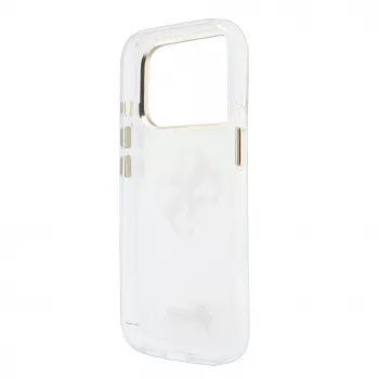 GUESS IML 4G Script Metal dėklas, skirtas iPhone 15 Pro, baltas
