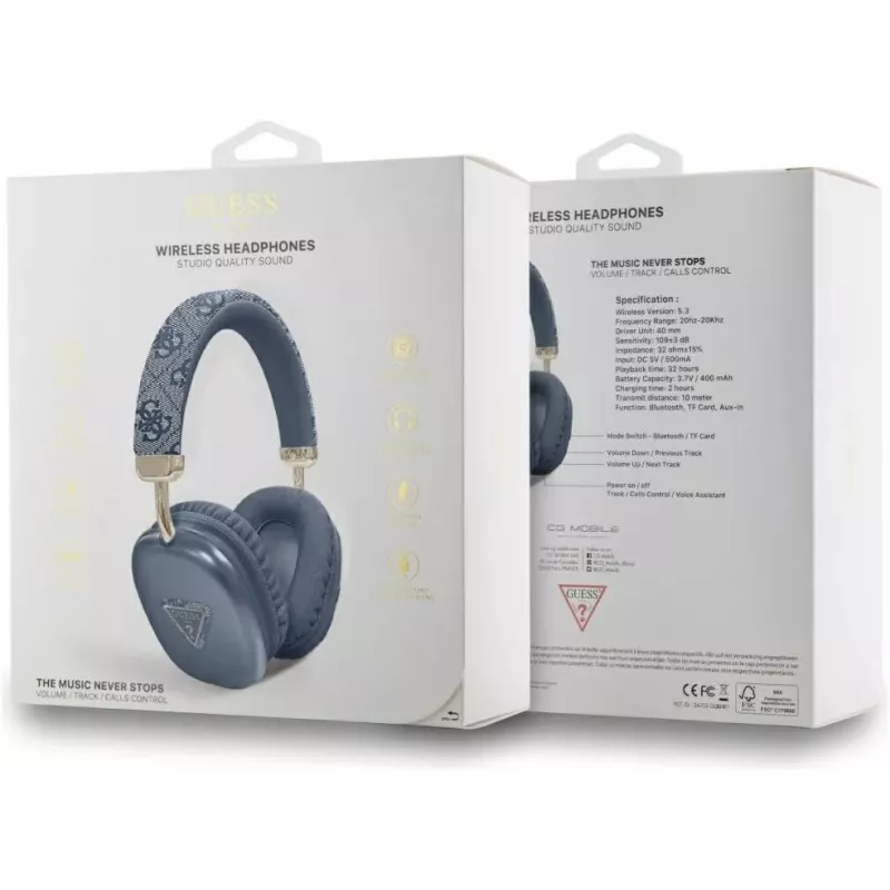 GUESS 4G Triangle Logo belaidės ausinės per ausį Bluetooth 5.3 mėlynos