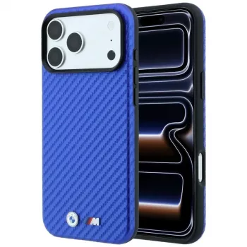 BMW M Carbon Metal Logo MagSafe dėklas, skirtas iPhone 18 Pro Max / 17 Pro Max – mėlynas