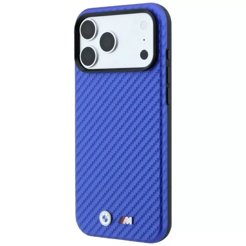 BMW M Carbon Metal Logo MagSafe dėklas, skirtas iPhone 18 Pro Max / 17 Pro Max – mėlynas