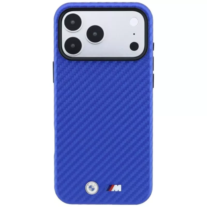 BMW M Carbon Metal Logo MagSafe dėklas, skirtas iPhone 18 Pro Max / 17 Pro Max – mėlynas