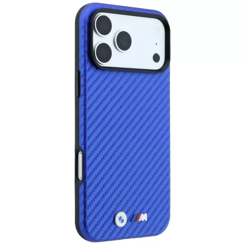 BMW M Carbon Metal Logo MagSafe dėklas, skirtas iPhone 18 Pro Max / 17 Pro Max – mėlynas