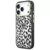 GUESS IML Leopard Glitter Triangle Logo MagSafe dėklas, skirtas iPhone 18 Pro / 17 Pro - juodas