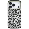 GUESS IML Leopard Glitter Triangle Logo MagSafe dėklas, skirtas iPhone 18 Pro / 17 Pro - juodas