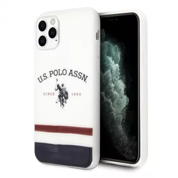 U.S. Polo Assn. USHCN58PCSTRB iPhone 11 dėklas baltas, trispalvis raštas