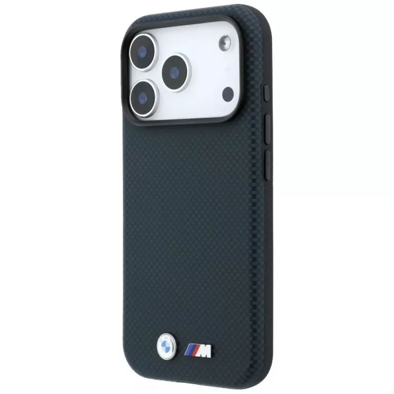 BMW M Quadrille Kevlar Metal Logo MagSafe dėklas, skirtas iPhone 18 Pro / 17 Pro – tamsiai mėlynas