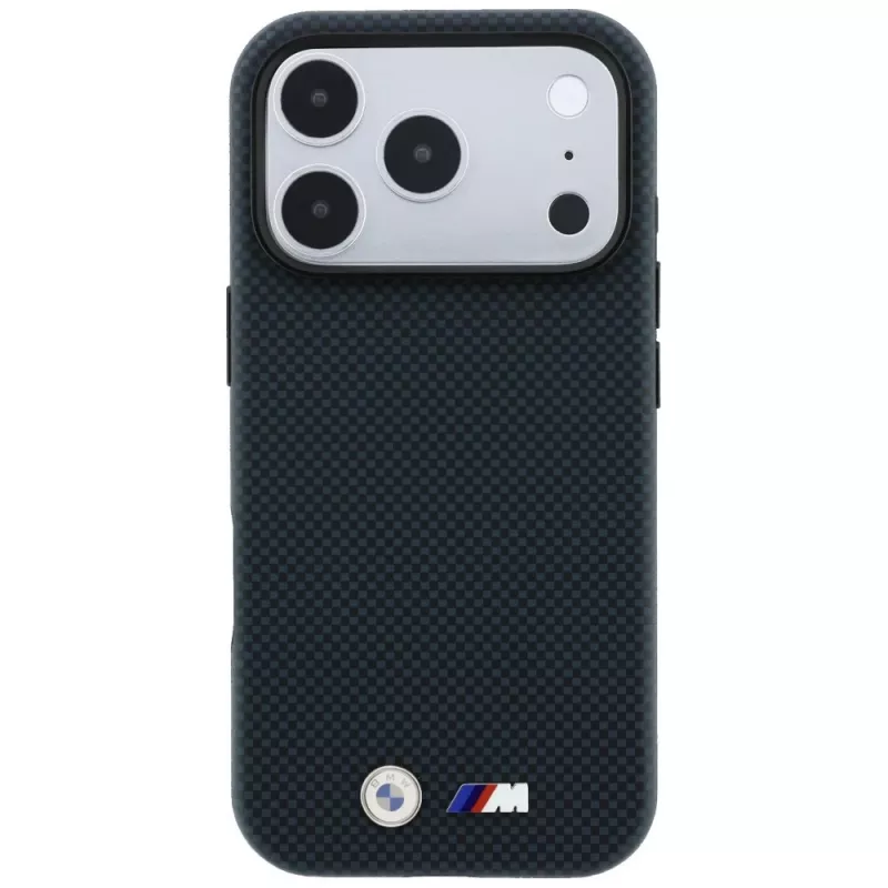 BMW M Quadrille Kevlar Metal Logo MagSafe dėklas, skirtas iPhone 18 Pro / 17 Pro – tamsiai mėlynas