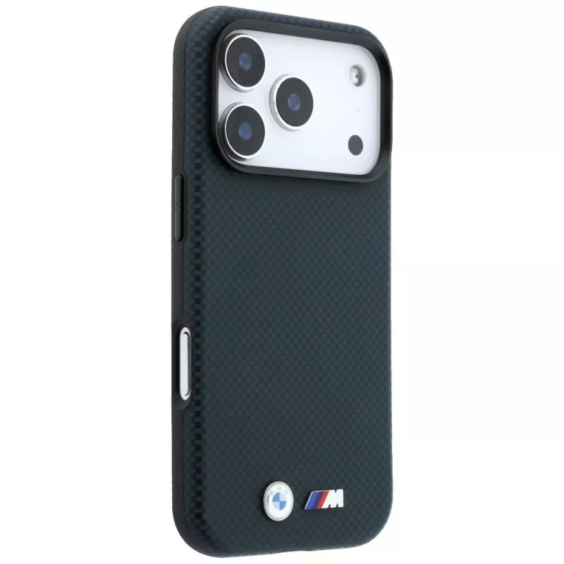 BMW M Quadrille Kevlar Metal Logo MagSafe dėklas, skirtas iPhone 18 Pro / 17 Pro – tamsiai mėlynas