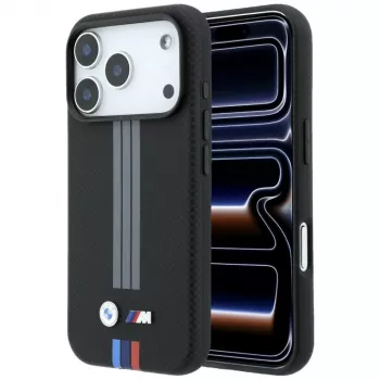BMW M Quadrille Kevlar antracito spalvos dėklas su trijų spalvų linijomis, MagSafe, skirtas iPhone 18 Pro / 17 Pro