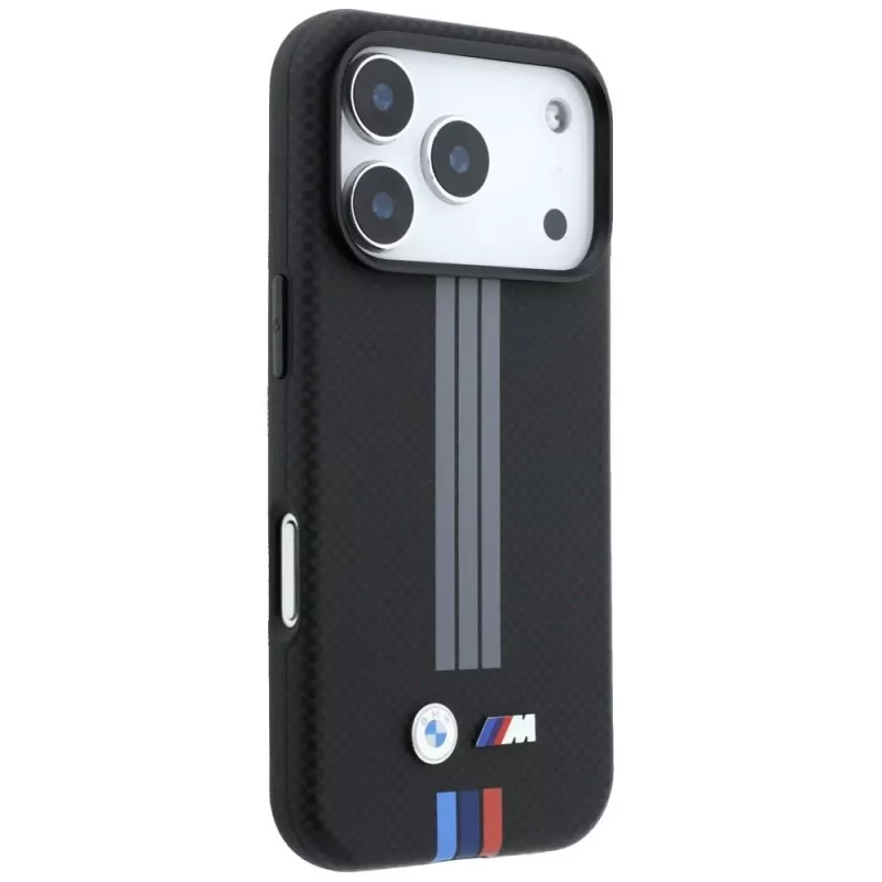 BMW M Quadrille Kevlar antracito spalvos dėklas su trijų spalvų linijomis, MagSafe, skirtas iPhone 18 Pro / 17 Pro
