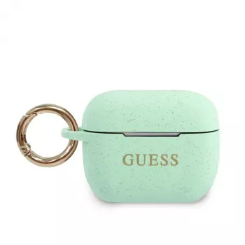 GUESS GUACAPSILGLGN AirPods Pro dėklas žalio silikono su blizgučiais