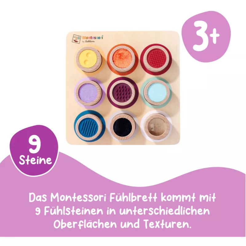 Eichhorn Montessori jutimo lentelė – 6 liečiamųjų tekstūrų, beržo mediena, nuo 12 mėn.