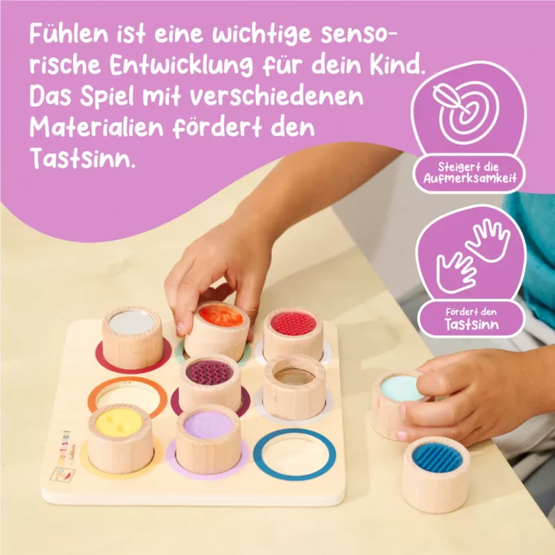 Eichhorn Montessori jutimo lentelė – 6 liečiamųjų tekstūrų, beržo mediena, nuo 12 mėn.