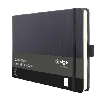 SIGEL Conceptum CO201 A5 užrašų knyga, tušti lapai, juoda dirbtinė oda, 66 lapai, siūtas įrišimas su elastine užtrauktuku