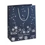SIGEL GT110 Silver Snowflakes Dovanų maišelių rinkinys, 3 vnt., dengtas popierius, baltos tekstilės virvelės rankenos, metalinis blizgesys, Kalėdoms ir žiemos šventėms, 230 x 180 x 100 mm
