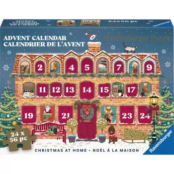 RAVENSBURGER Kalėdų kalendorius su dėlionėmis Christmas at Home - 24 mini dėlionės, 576 detalės, Softclick technologija