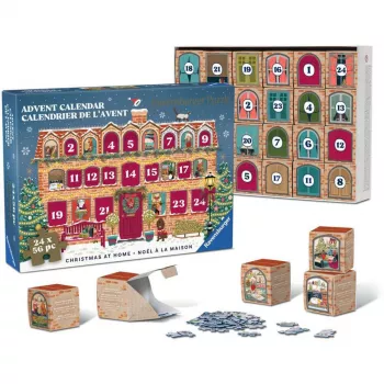 RAVENSBURGER Kalėdų kalendorius su dėlionėmis Christmas at Home - 24 mini dėlionės, 576 detalės, Softclick technologija