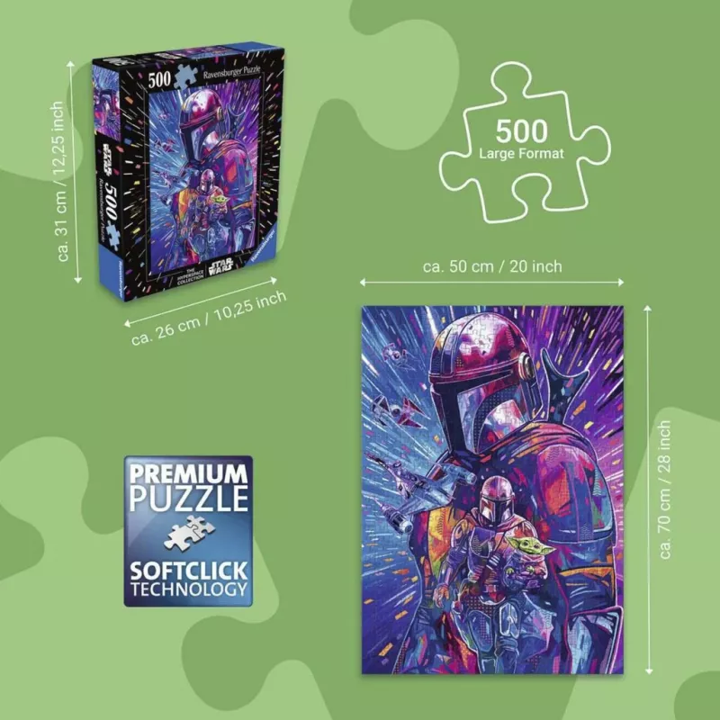 RAVENSBURGER Dėlionė Star Wars Hyper Space kolekcija: The Mandalorian (500 dalių, didelės detalės)