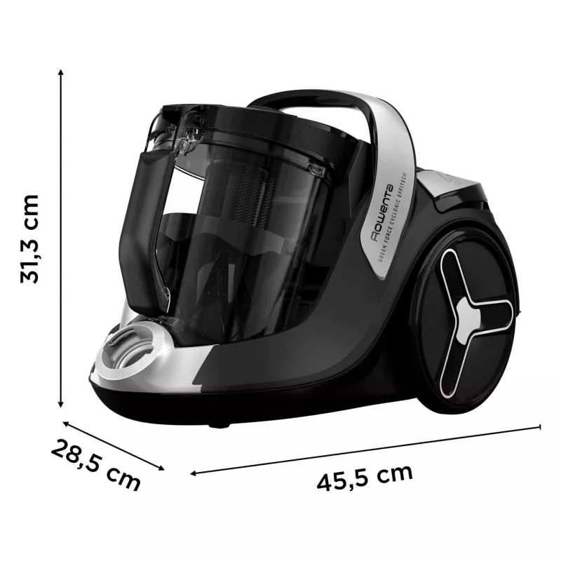 Rowenta Green Force Cyclonic Effitech+ RO7C66 dulkių siurblys be maišelio, Effitech 500 W variklis, 2,5 l dulkių talpykla, 66 dB(A), HEPA lygio filtravimas, pagaminta Prancūzijoje
