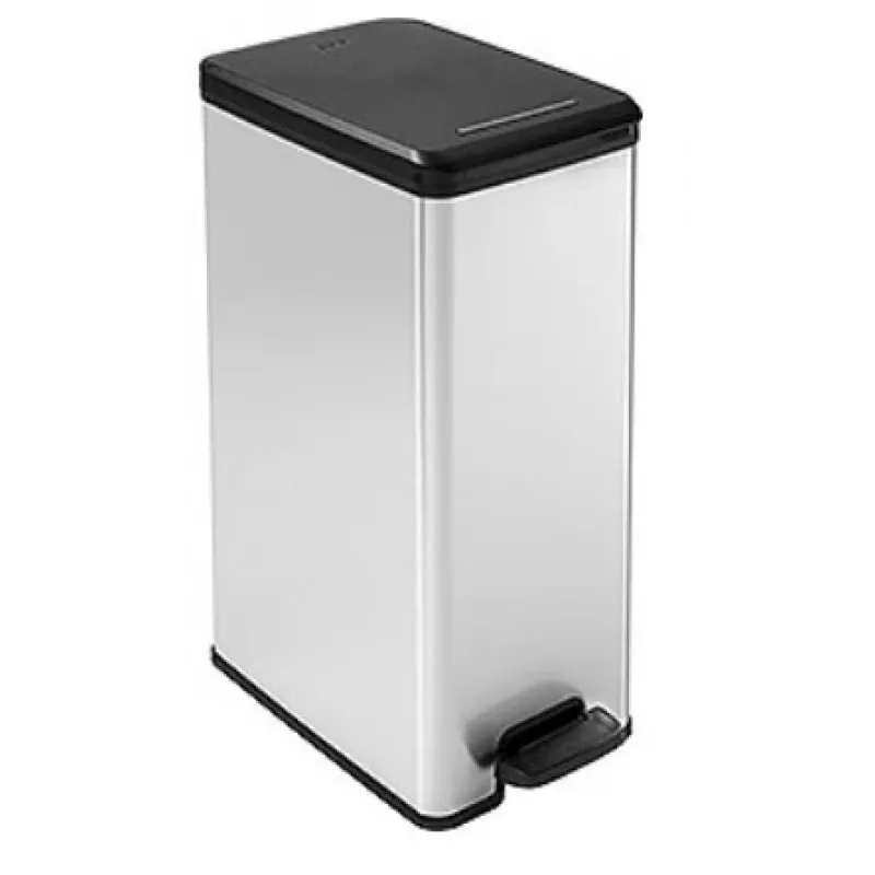 Curver Slim Bin 40L kvadratinė plastikinė šiukšliadėžė, juoda, sidabrinė