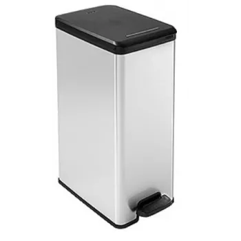 Curver Slim Bin 40L kvadratinė plastikinė šiukšliadėžė, juoda, sidabrinė