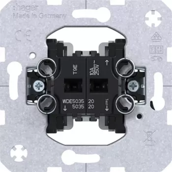 Hager WDE503520 žaliuzių valdymo mygtuko įdėklas su mechanine ir elektronine tarpusavio blokuote, 10 A, 250 V, įleidžiamas, juodas