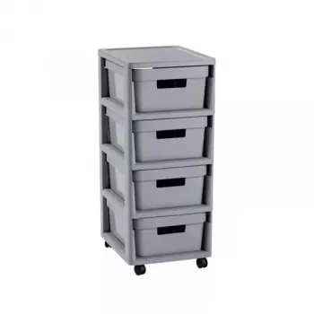 Curver Infinity Bookcase 4x10L pilka – 4 stalčių plastikinė saugojimo spintelė su rotango efektu