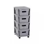 Curver Infinity Bookcase 4x10L pilka – 4 stalčių plastikinė saugojimo spintelė su rotango efektu