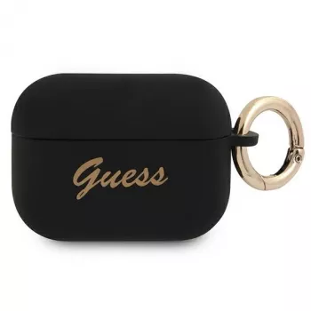 GUESS GUAPSSSK AirPods Pro dėklas juodos spalvos silikoninis Vintage Script