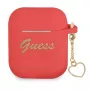 GUESS GUA2LSCHSR AirPods 1/2 dangtelis raudonas silikoninis su širdelės pakabuku, Charm Heart kolekcija