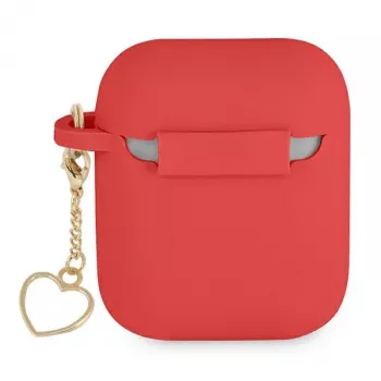 GUESS GUA2LSCHSR AirPods 1/2 dangtelis raudonas silikoninis su širdelės pakabuku, Charm Heart kolekcija